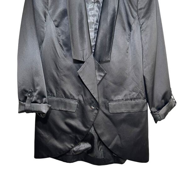 Hinge Nordstrom Silk Blend Satin Tuxedo Blazer 1 Button Roll Tab Black Medium - Picture 4 of 12